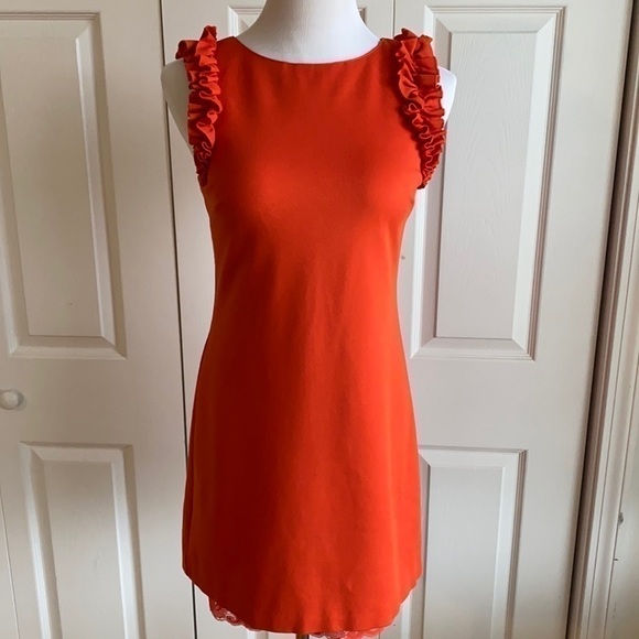 Trina Turk Dresses & Skirts - Trina Turk Orange Ruffle Shoulder Sheath Dress Size 2